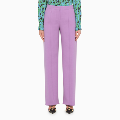 Ferragamo Purple Wool Blend Straight Trousers In Violet