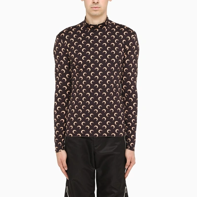 Marine Serre Moon Print Recycled Nylon Turtleneck Top In Brown