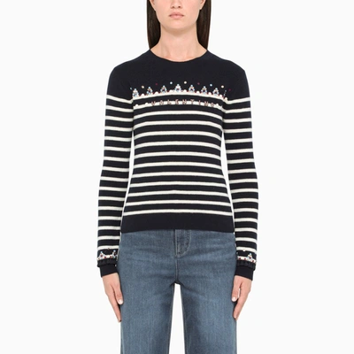 Valentino Striped Sequined Jumper In Blue