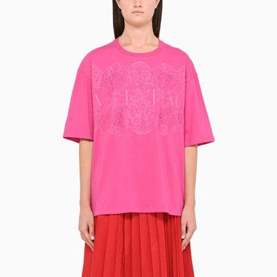 Valentino Fuchsia Lace Oversized T-shirt In Pink