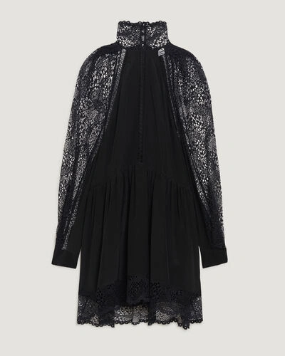 Iro Deorro Lace Puff Sleeve High Neck Mini Dress In Black