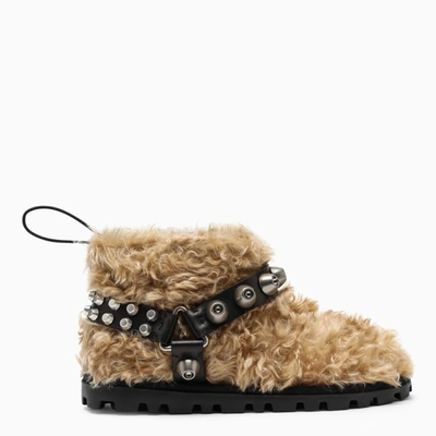 Miu Miu Shearling Studded Boots In Beige