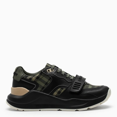 Burberry Black And Green Trainers With Tartan Motif
