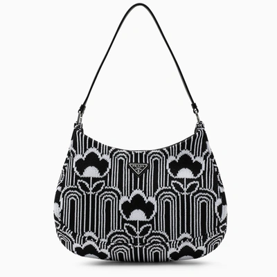Prada Black/white Jacquard Knitted And Leather Cleo Bag In Multicolor