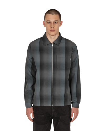 Stussy Shadow Plaid Zip Shirt In Charcoal | ModeSens