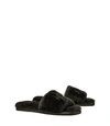 Tory Burch Double T Shearling Slide In Black / Gold