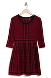 Nina Leonard Geometric Print Sweater Dress In Red/ Black
