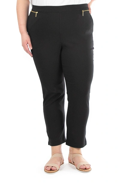 Nina Leonard Straight Leg Pull-on Pants In Black