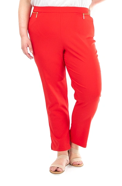 Nina Leonard Straight Leg Pull-on Pants In Cherry