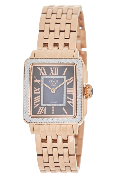 Gevril Padova Diamond Swiss Quartz Rectangle Bracelet Watch, 30mm In Rose Gold