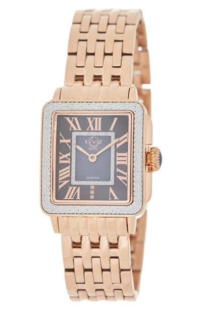 Gevril Gv2 Padova Diamond Swiss Quartz Rectangle Bracelet Watch, 30mm In Rose Gold