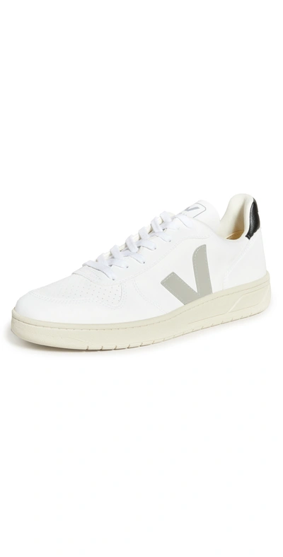 Veja V-10 Logo Low-top Sneakers In White,grey,black