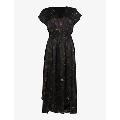 Allsaints Womens Black Lelia Heligan Floral-print Woven Midi Dress 6 |  ModeSens