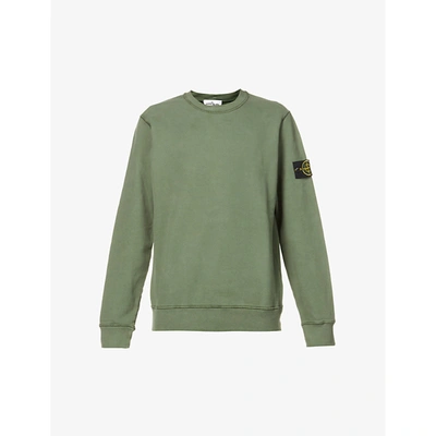Stone Island Mens Sage Brand-patch Crewneck Cotton-jersey Sweatshirt S In Verde Militare