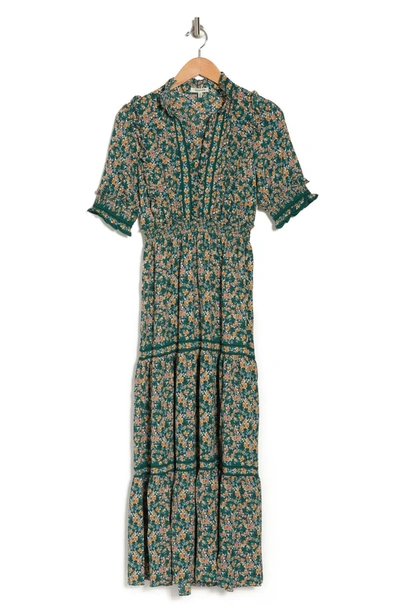 Max Studio Ruffle Collar Print Tiered Maxi Dress In Sprgltcm