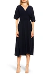 Alexia Admor August Draped Midi Fit & Flare Dress In Navy