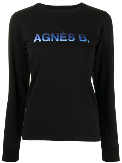 Agnès B. Logo-print Long-sleeved T-shirt In Black
