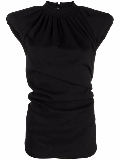 Attico Ruched Asymmetric Top In Black