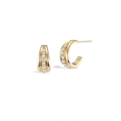 Sophie Ratner Pavé Ripple Hoops Earring In Yellow Gold,white Diamonds