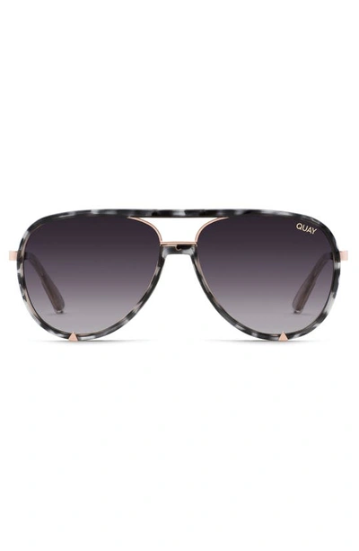 Quay X Saweetie High Profile 51mm Polarized Aviator Sunglasses In Black Tort / Smoke Polarized