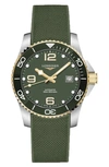 Longines L37813069 Hydroconquest Stainless Steel And Rubber Automatic Watch In Green