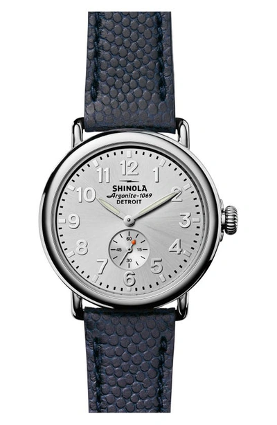Shinola 'the Runwell' Leather Strap Watch, 41mm In Silver