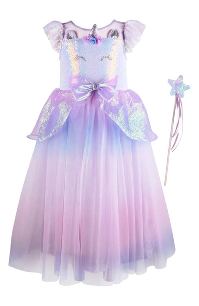 Zunie Kids' Vivi Fairytale Tulle Dress With Wand In Lilac Multi