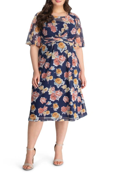 Kiyonna Katarina Floral Party Dress In Brushed Florals