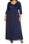 Alex Evenings Sequin Bodice Gown In Navy