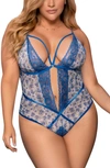 Mapalé Floral Print Open Gusset Teddy In Blossom Blue