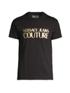 Versace Logo Foil-print Cotton T-shirt In Black Gold