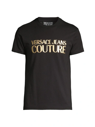 Versace Logo Foil-print Cotton T-shirt In Black Gold