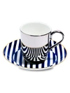 Richard Brendon The Superstripe Saucer & Platinum Espresso Cup In Navy White Gold