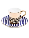 Richard Brendon The Superstripe Saucer & Gold Espresso Cup In Gold/blue & White