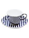 Richard Brendon The Superstripe Tea Saucer & Platinum Teacup In Navy White Gold