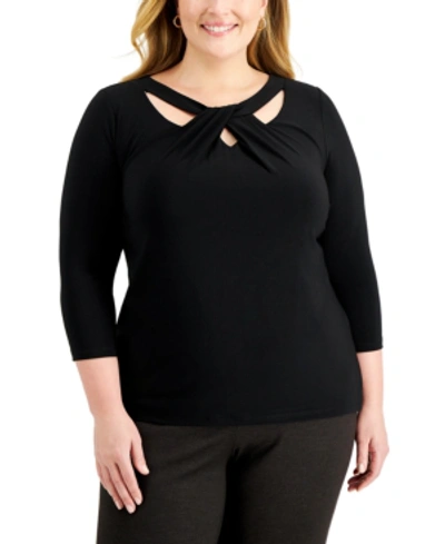Kasper Women's 3/4-sleeve Twist-neck Metallic Top In Black