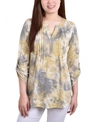 NY COLLECTION WOMEN'S KNIT JACQUARD 3/4 SLEEVE ROLL TAB TOP