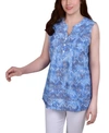 Ny Collection Plus Size Sleeveless Pintucked Blouse In Blue Chevron