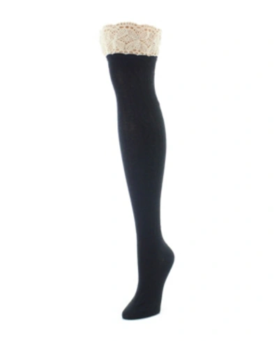 Memoi Women's Lace Top Cable Knee High Socks In Black