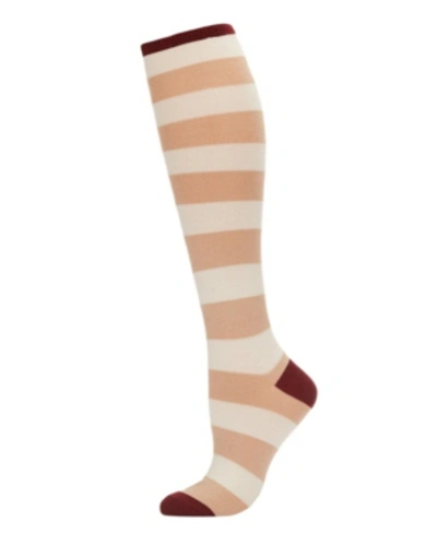 Memoi Women's Shaded Stripes Cashmere Blend Knee High Socks In Starfish-cabernet
