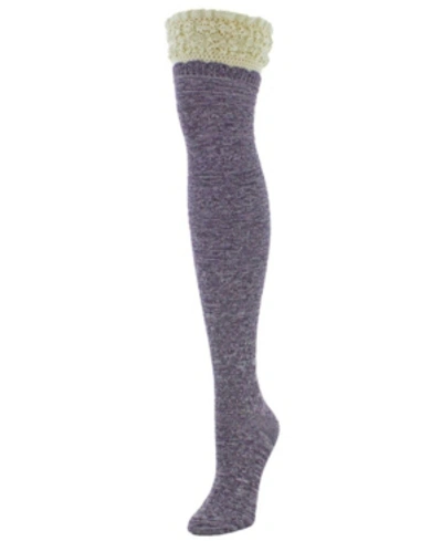 Memoi Women's Warped Crochet Over The Knee Socks In Purple Heather