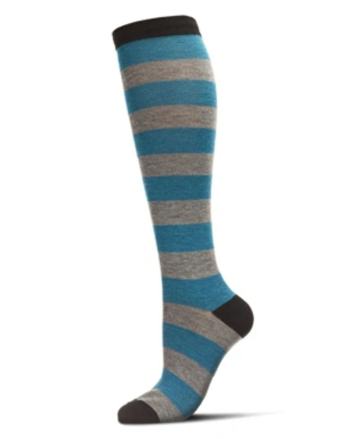 Memoi Women's Shaded Stripes Cashmere Blend Knee High Socks In Majestic Blue Heather