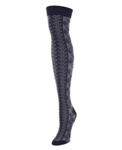 Memoi Women's Leaf Vine Over The Knee Socks In Navy Blazer