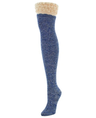 Memoi Women's Warped Crochet Over The Knee Socks In Blue