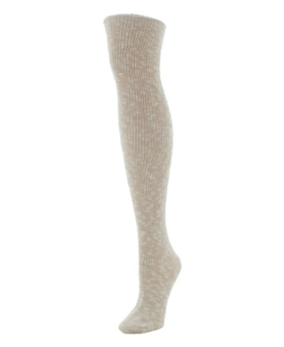 Memoi Women's Slub Cable Knit Over The Knee Socks In Tan/beige