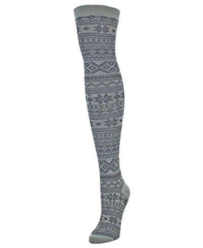 Memoi Women's Snow Flakes Stripes Over The Knee Socks In Medium Gray