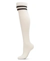 Memoi Women's Top Stripe Cashmere Blend Over The Knee Warm Socks In Winter White