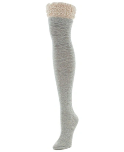 Memoi Women's Warped Crochet Over The Knee Socks In Light Gray Heather