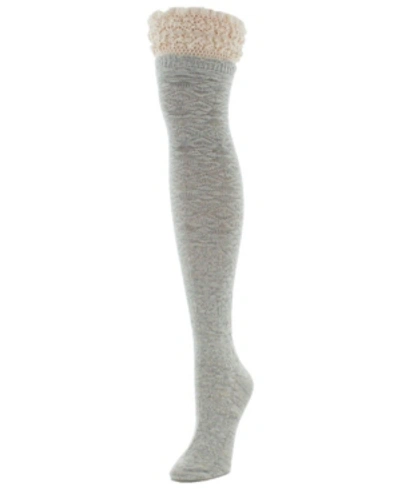 Memoi Women's Warped Crochet Over The Knee Socks In Gray