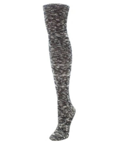 Memoi Women's Slub Cable Knit Over The Knee Socks In Black